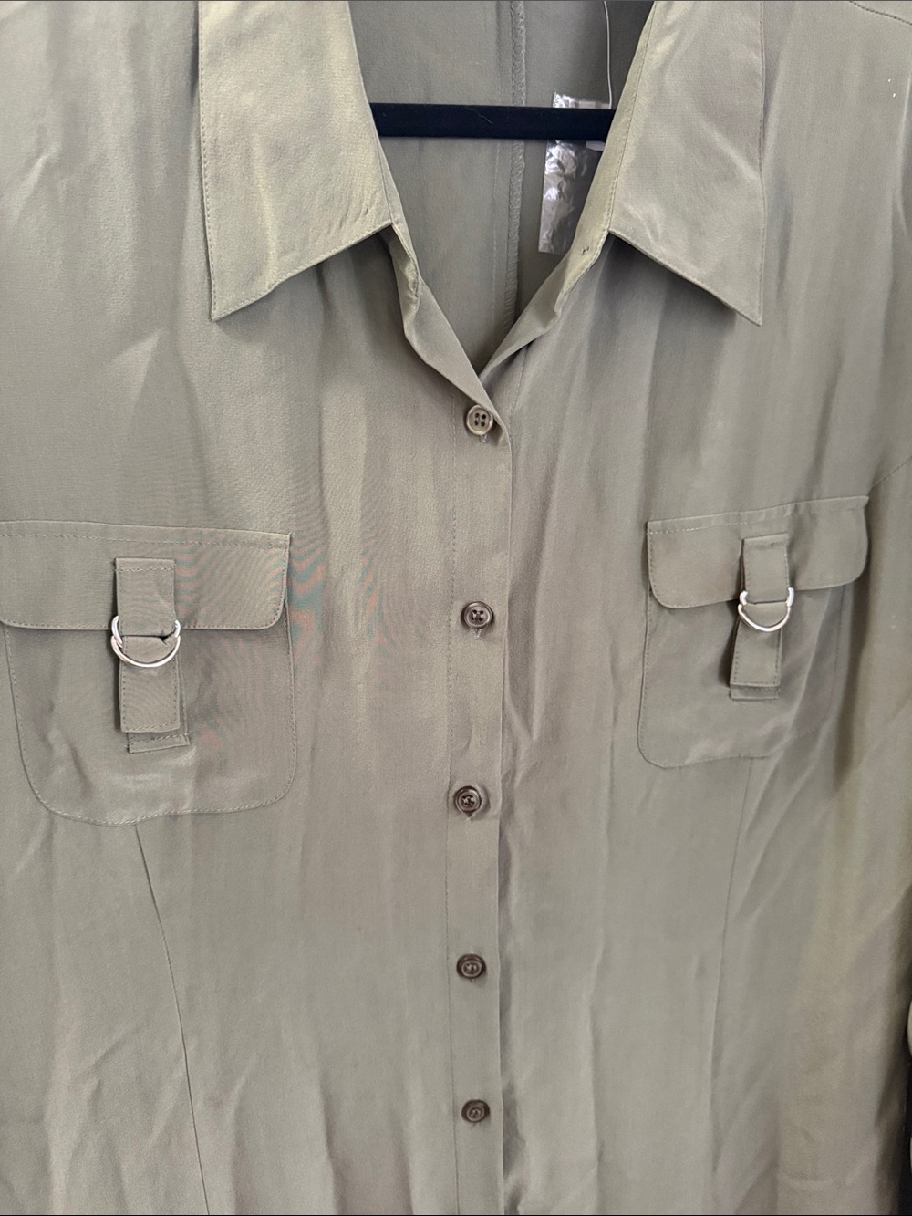 Spiegel Olive Green Maxi Shirt Dress- 100% silk - Picture 4 of 9